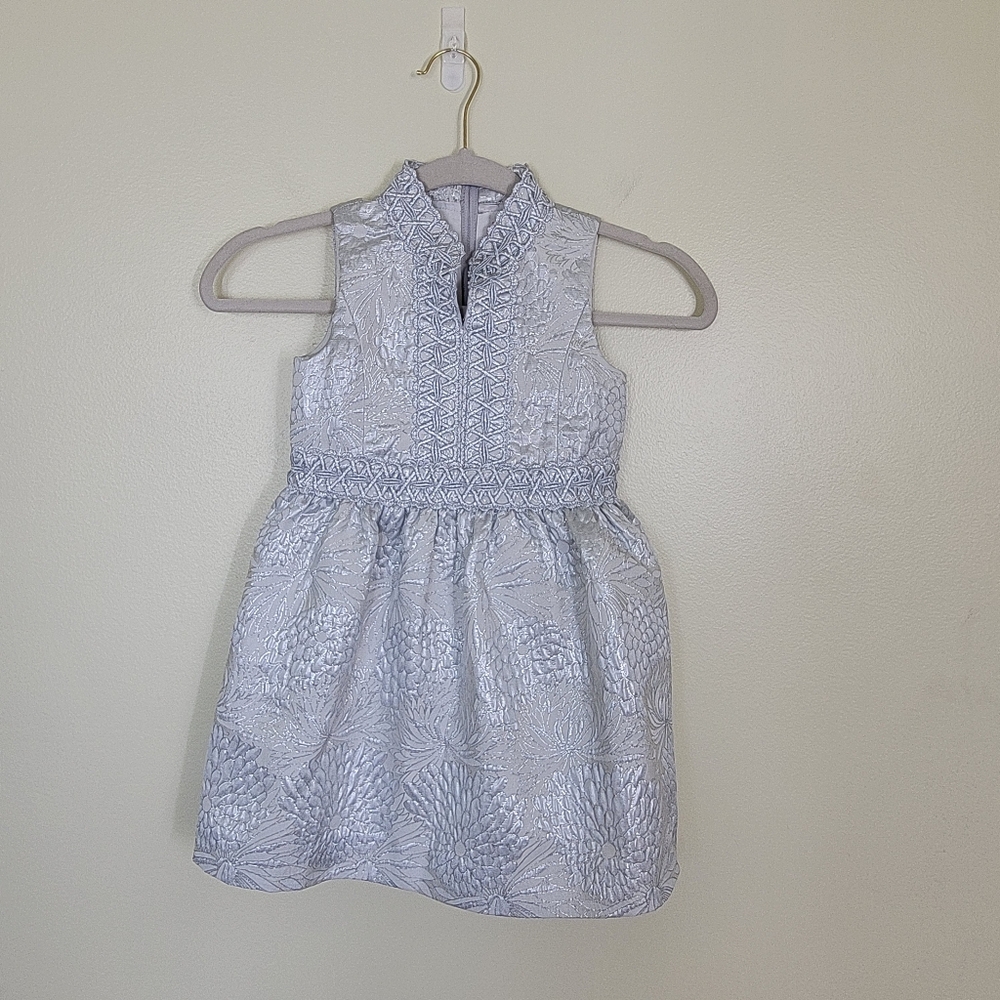 NWT Lilly Pulitzer Mini Franci Dress Seaside Gray Full Bloom Brocade Size 5 - Picture 2 of 7